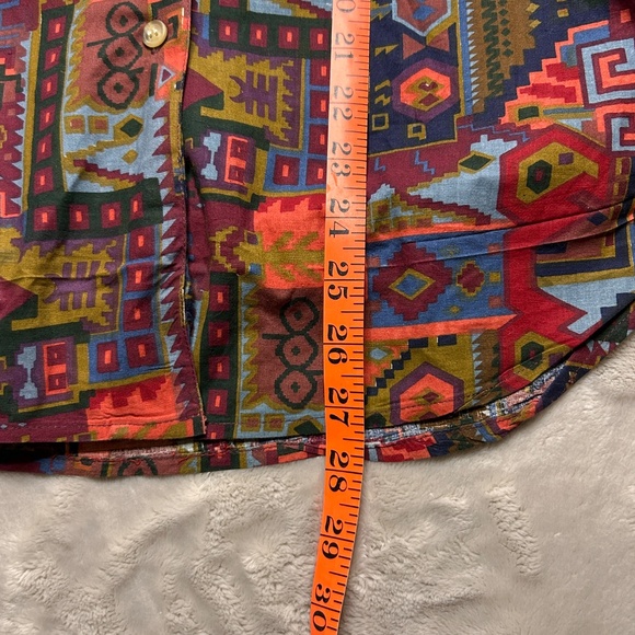 Vtg At Last Basics Button Up Shirt Womens M Aztec Abstract Shoulder Pads 90s - Picture 6 of 8